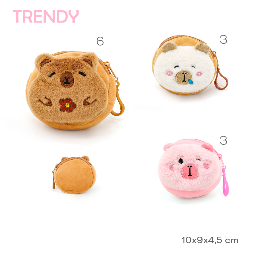 30526 – Monederito capibara 3mod línea  Trendy   Composición: Peluche 10X9X4.5 +INFO+FOTOS