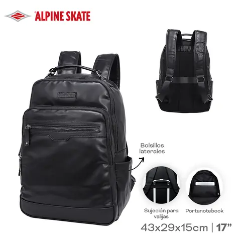22114 - Mochila PortaNtbk Alpine Skate , +INFO+FOTOS Info: sujeción para valijas, portanotebook, bolsillos frontales y laterales Composición: PU Alto: 43 cm Ancho: 29 cm Profundidad: 15 cm marroquineria +info+fotos