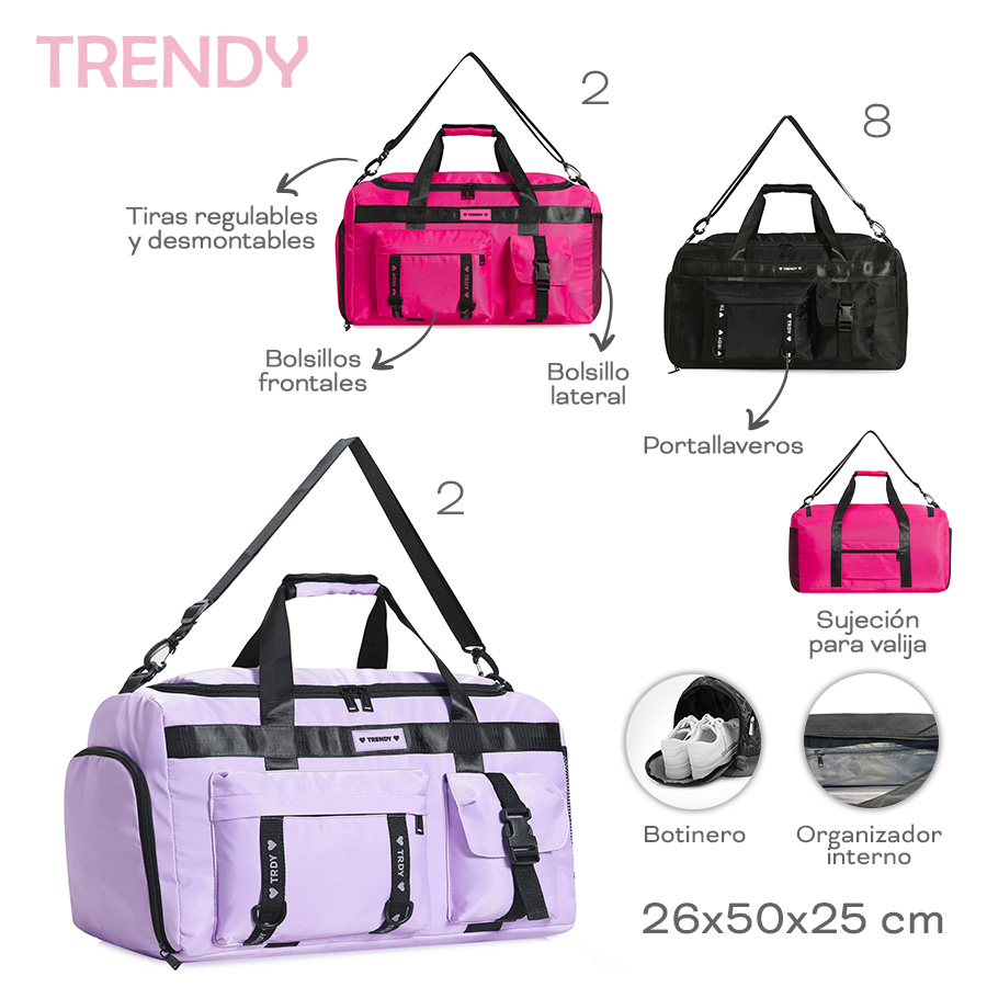 18578 - Bolso Trendy +INFO+FOTOS  Info: Bols front, lateral, org int, antirrobo, tir desmnt  Composición: Nylon  Alto: 26cm  Ancho: 50cm  Profundidad: 25cm