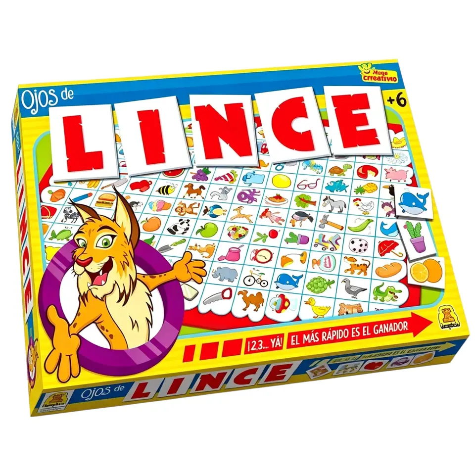 IM232- Ojos de Lince. IMPLAS No Tradicionales CAJAX6 . Edad: a partir de 6 años Participantes: de 2 a 6 Medidas de la caja: 37.5 x 26 x 4 cm Juego de tablero. Juego infantil que estimula la rapidez y memoria visual. (+INFO PDF)