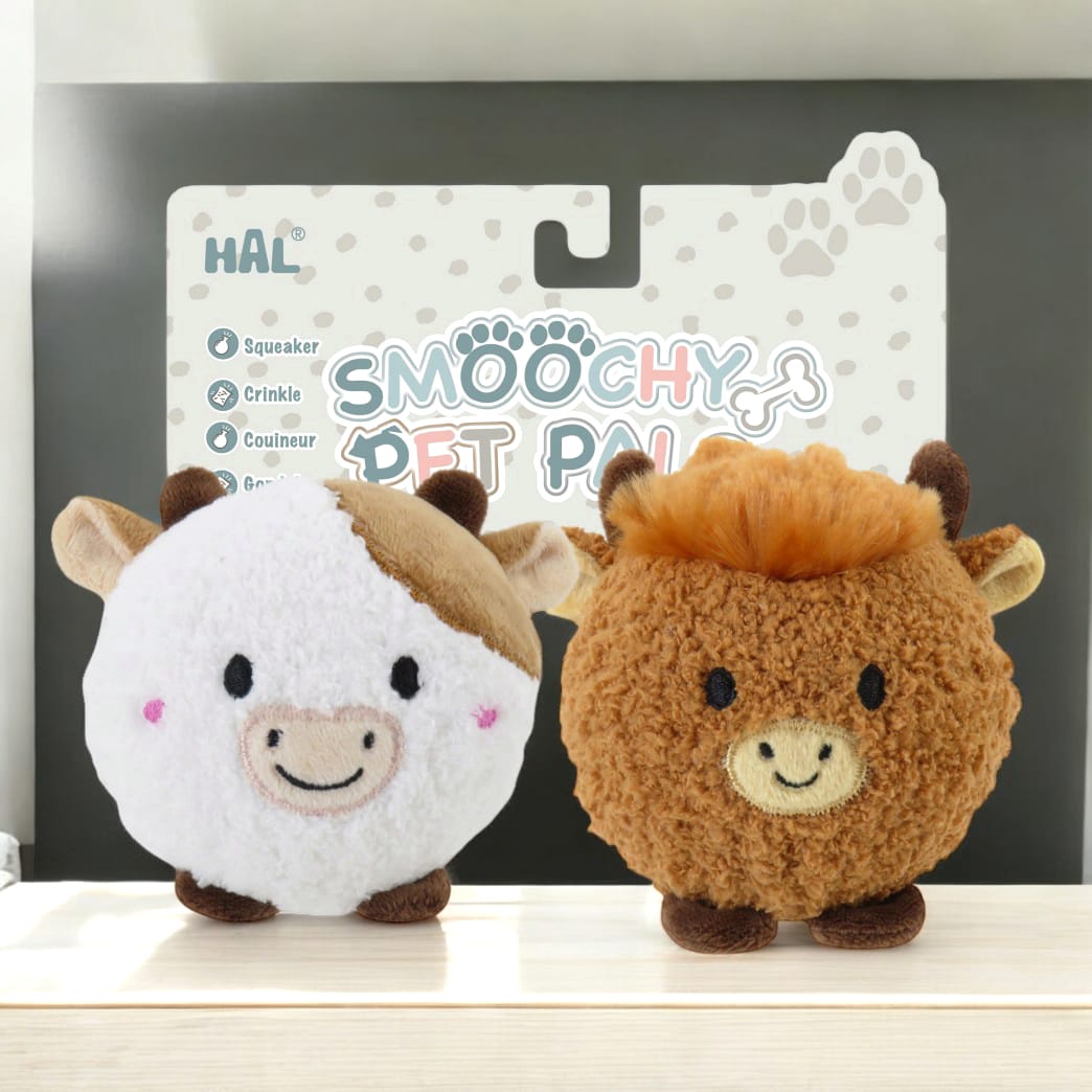19519- MASCOTAS,PET SHOP, PET PALS, VACA Y BUEY PELOTA SALTARINA  ( PRECIO X2) 4"=10CM C/SONIDOS "Juguetes para compartir con tu amigo de 4 patas" +INFO+FOTOS