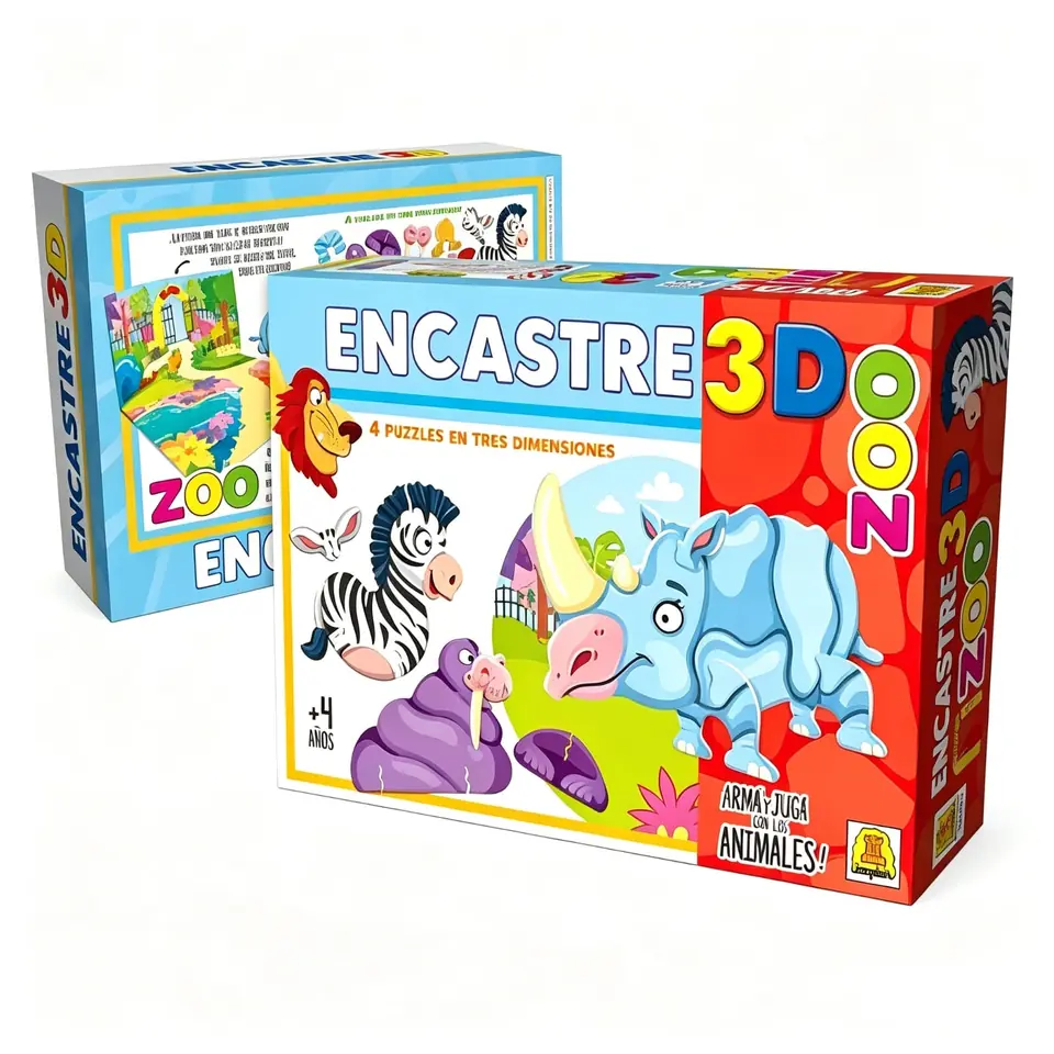 IM223 - Zoo encastre 3D .IMPLAS PUZZLE CAJAX8. Contiene 4 puzzle 3D Medidas de la caja 19.2 x 27 x 5.7 cm Edad: 4 años (orientativa) Puzzle Infantil. Encastre de animalitos en 3D para armar y jugar. Temática animales del Zoo.