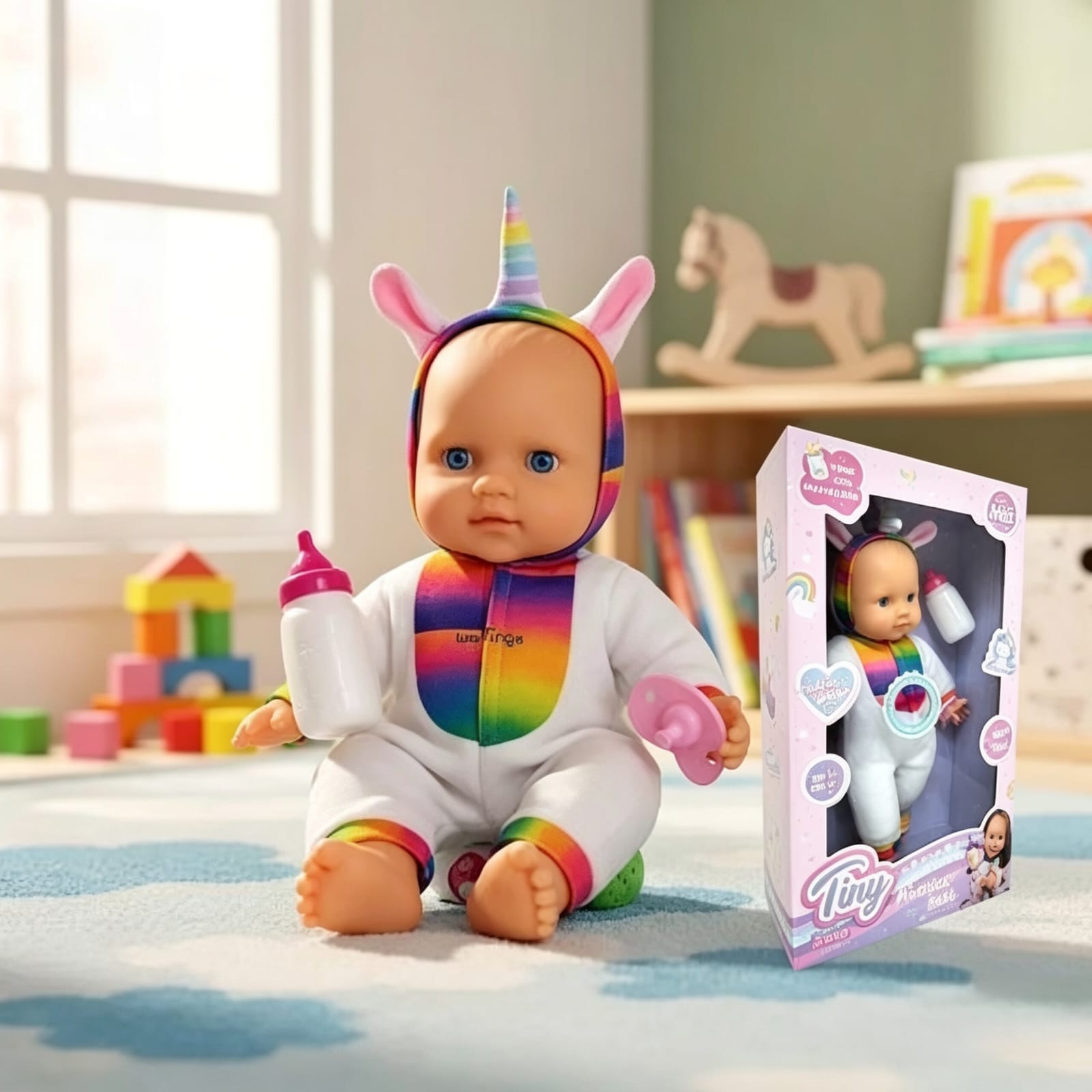 *55792- BEBOTE TINY GDE CON SONIDOS MAMA PAPA OTROS ,UNICORNIOS CUERPO BLANDO 39CM 46X26X12 +INFO+FOTOS