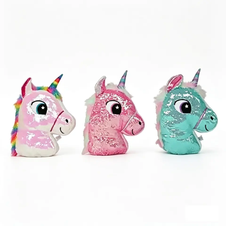 80169 - UNICORNIO ALMOHADON 14"=35cm LENTEJUELAS CAMBIA COLOR peluches +info+fotos