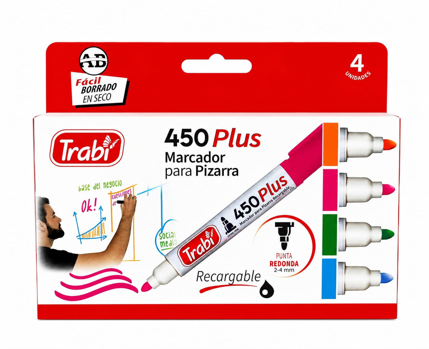 Marcador Trabi Plus Fantasia Pizarra Recargable Punta Redonda Caja x4 Surtidos