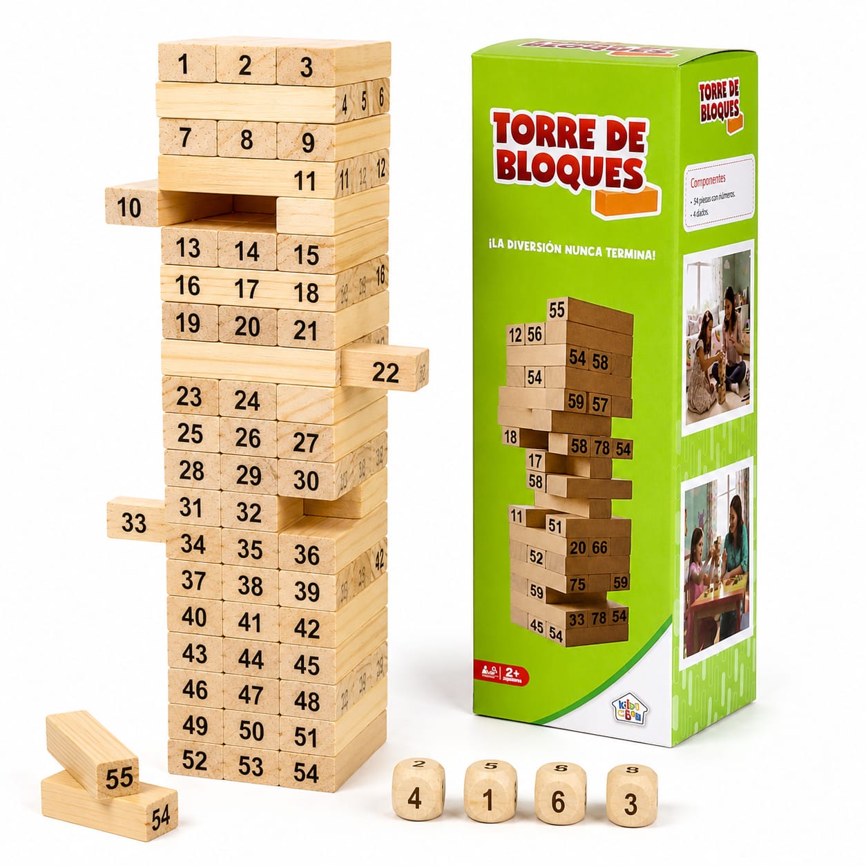 57467- JENGA JUEGO MINI TORRE DE BLOQUES 4 DADOS 54P DE 5X2X1  18X6X6 MADERA +INFO+FOTOS