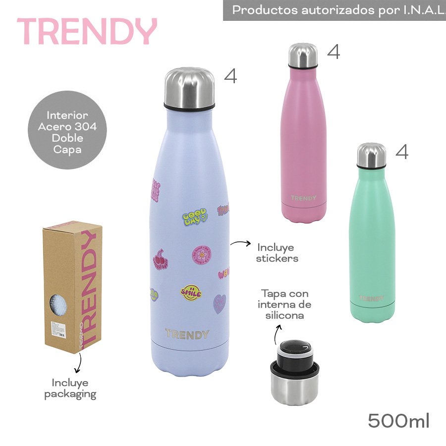 18398 - Botella Termica Trendy 500ML ,(+FOTOS+VIDEO+INFO) incluye tapa con interna de silicona y packaging Composición: ACERO 304