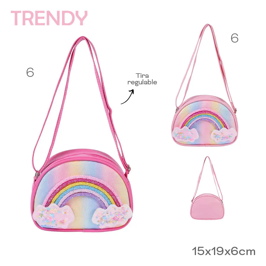 53767 - Carterita Infantil Trendy +INFO+FOTOS Info: Tira regulable Composición: 60PU 40PVC Alto: 15cm Ancho: 19cm Profundidad: 6cm
