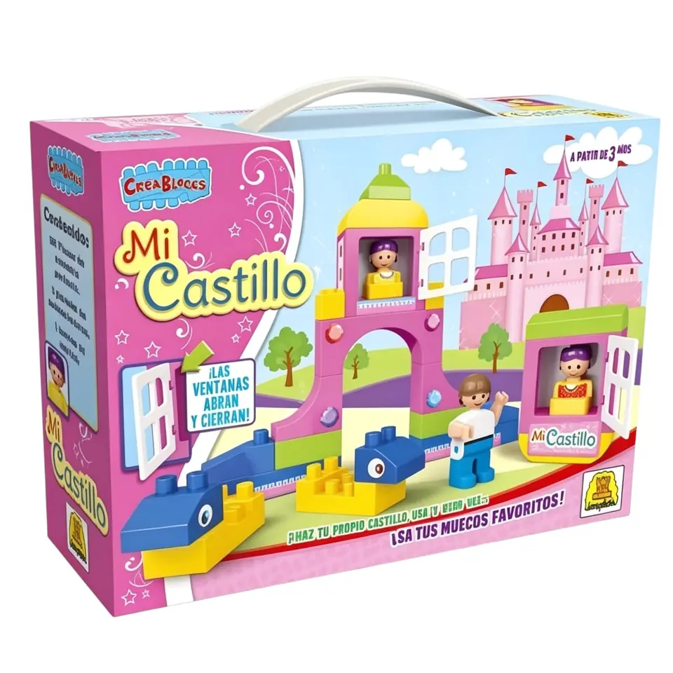 IM157 - Castillo  Juego de bloques de encastre perfecto. IMPLAS Construcción CAJAX10 ,Cantidad de piezas: 25 Contiene una escena para ambientar tu juego. Edad: A partir de 3 años. Medidas de la caja: 18.5 x 25.8 x 7.5 cm
