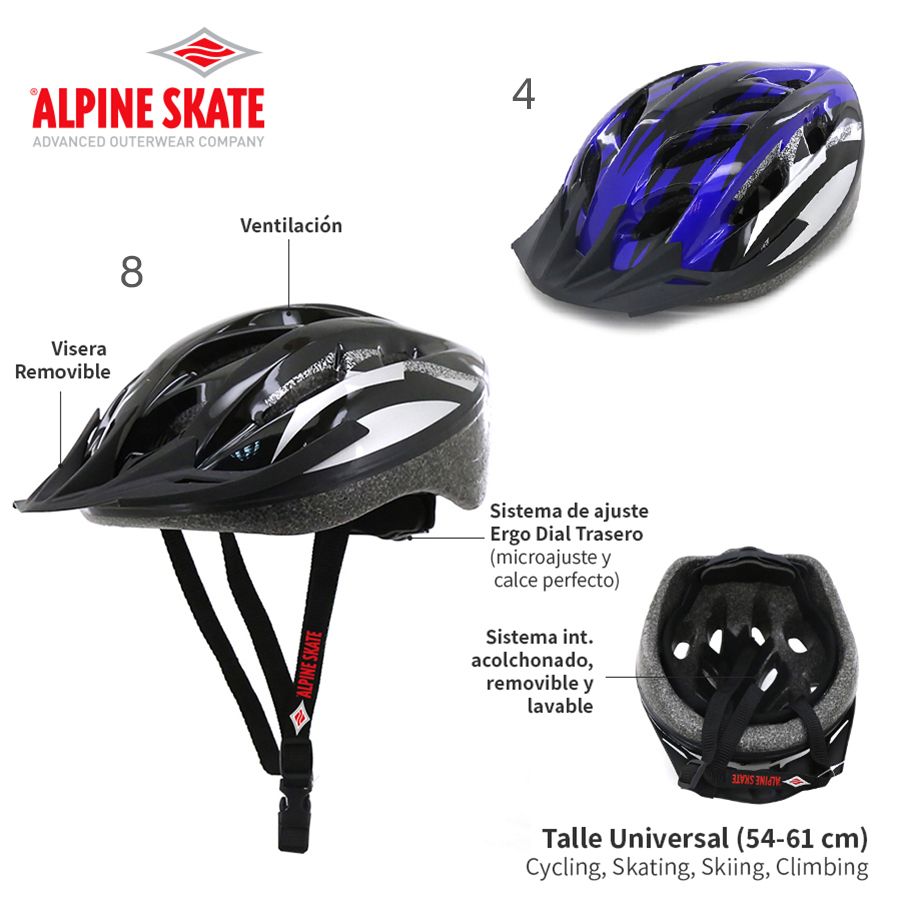 14123 – Casco BICI Alpine Skate , +INFO+FOTOS Info: Ventilacion de 12 orificios - Talle Universal (54-61cm), visera removible, sist. de ajuste trasero, Composición: 50% EPS 50% PC Alto: 15 cm Ancho: 30 cm Profundidad: 21 cm