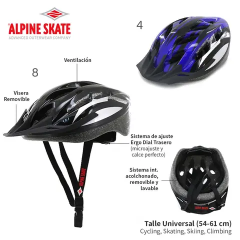 14123 – Casco BICI Alpine Skate , +INFO+FOTOS Info: Ventilacion de 12 orificios - Talle Universal (54-61cm), visera removible, sist. de ajuste trasero, Composición: 50% EPS 50% PC Alto: 15 cm Ancho: 30 cm Profundidad: 21 cm