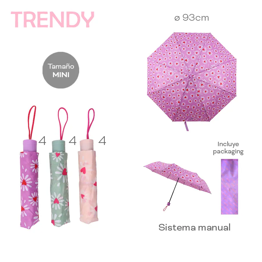 Paraguas Trendy Mini Manual Nylon 93cm con Packaging