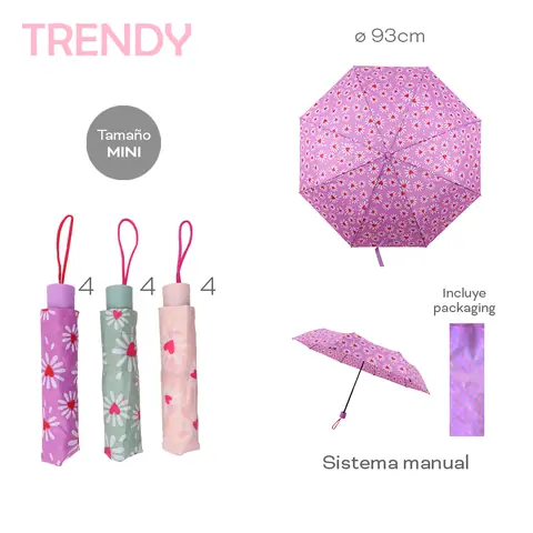 Paraguas Trendy Mini Manual Nylon 93cm con Packaging