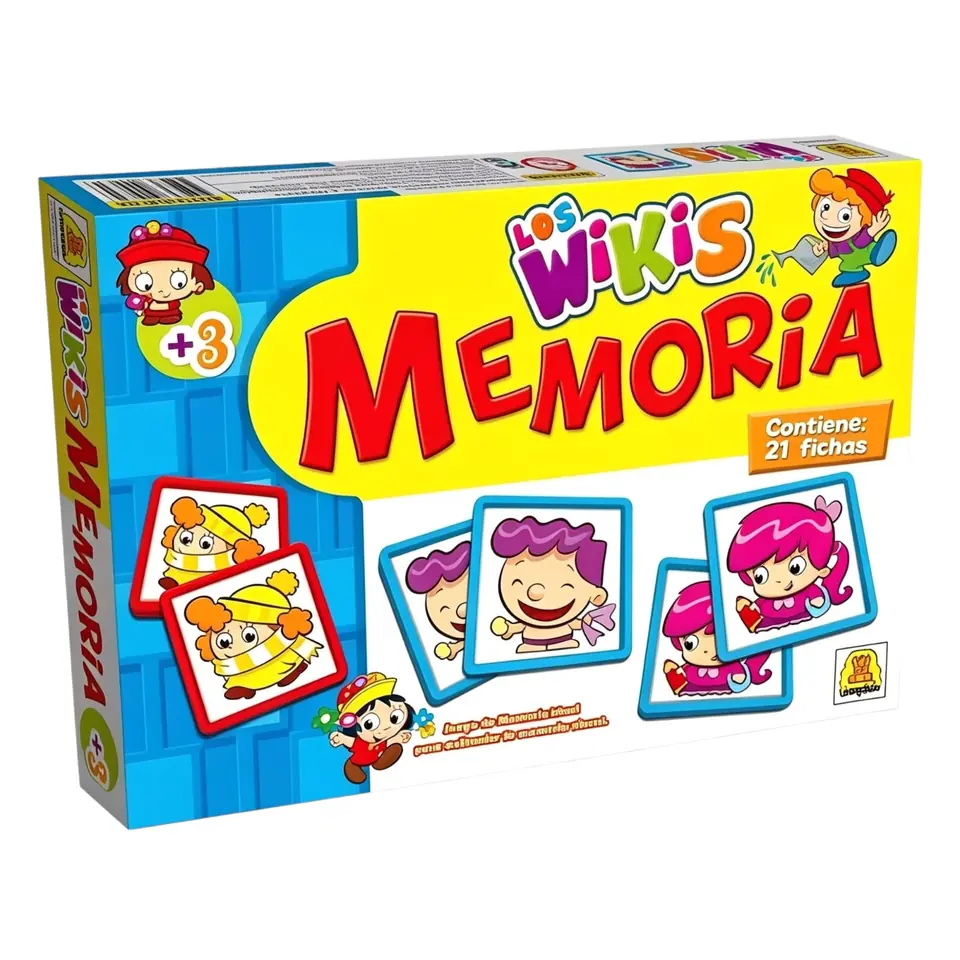 IM36- Los Wikis MEMORIA Contiene 21 piezas Participantes: 2 a 4 jugadores Edad: a partir de 3 años Medidas de la caja 27 x 19.5 x 3.5 cm Juego de memoria infantil. IMPLAS CAJA X 12.