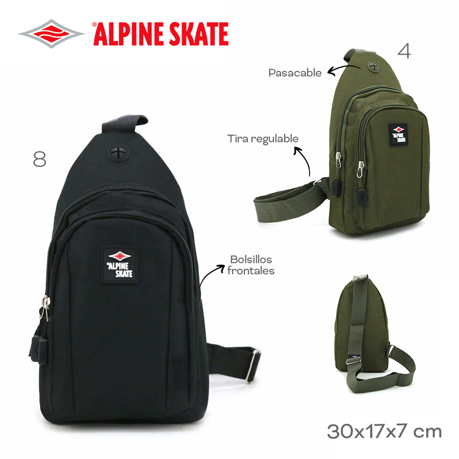 15747-	ChestBag Alpine Skate T3	30cm	17cm	7cm	Nylon	Bolsillos frontales, tira regulable, pasacable morral MARROQUINERIA +INFO+FOTOS