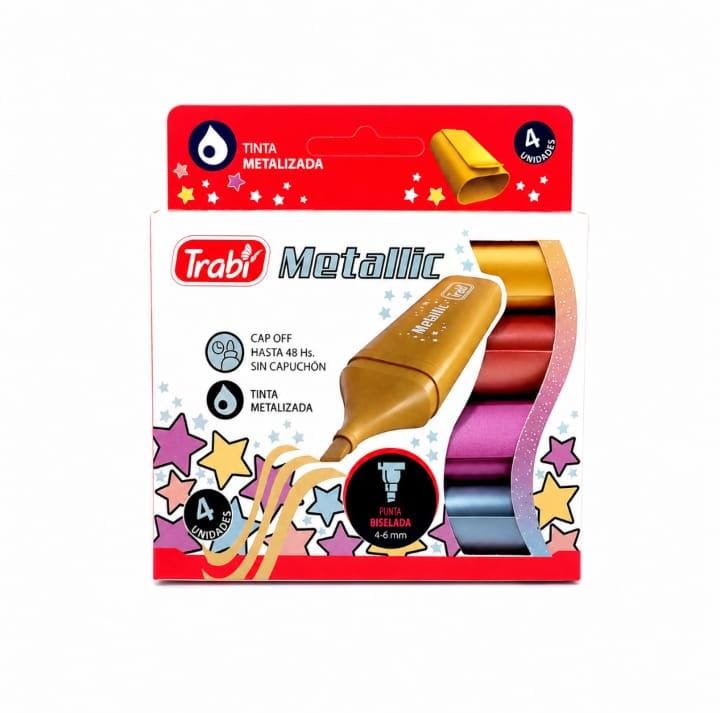 RESMX4- Resaltador High Texter Trabi Metálico surtido x 4 PUNTA BISELADA