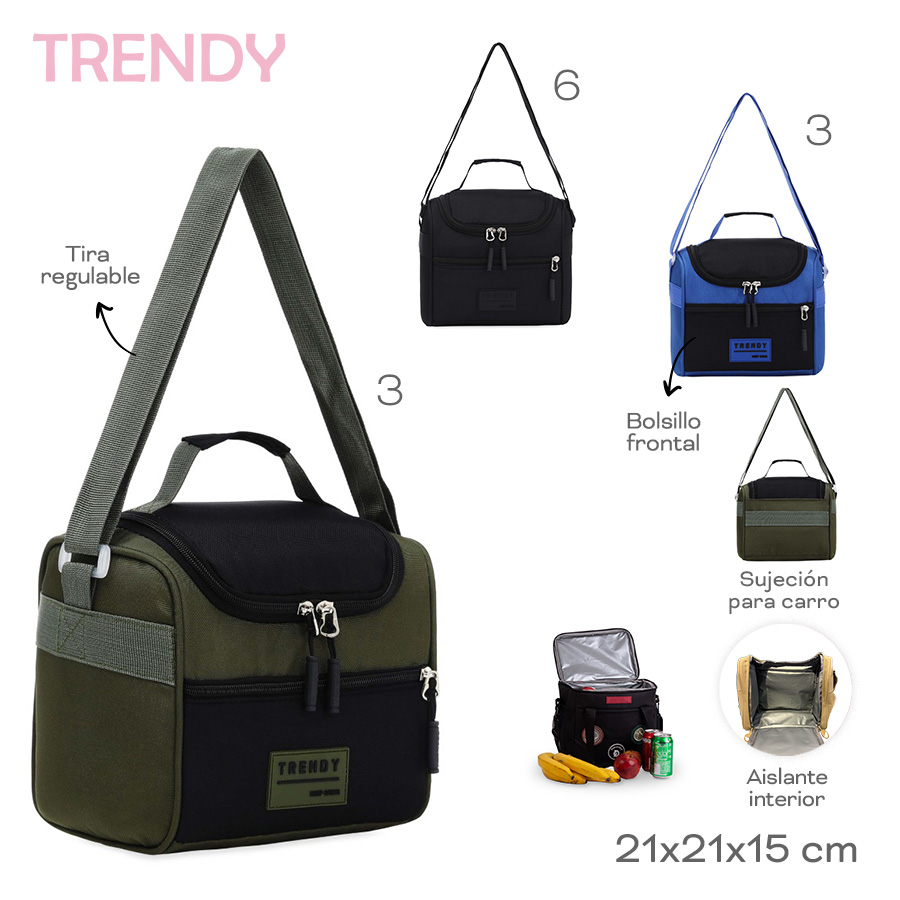19266 - Lunchera Trendy térmica Info: Bolsillo frontal, tira regulable, sujeción para carro, aislante interior  Composición: nylon  Alto: 21cm  Ancho: 21cm  Profundidad: 15cm +INFO+FOTOS