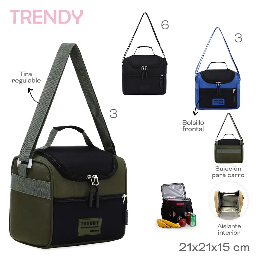 19266 - Lunchera Trendy térmica Info: Bolsillo frontal, tira regulable, sujeción para carro, aislante interior  Composición: nylon  Alto: 21cm  Ancho: 21cm  Profundidad: 15cm +INFO+FOTOS