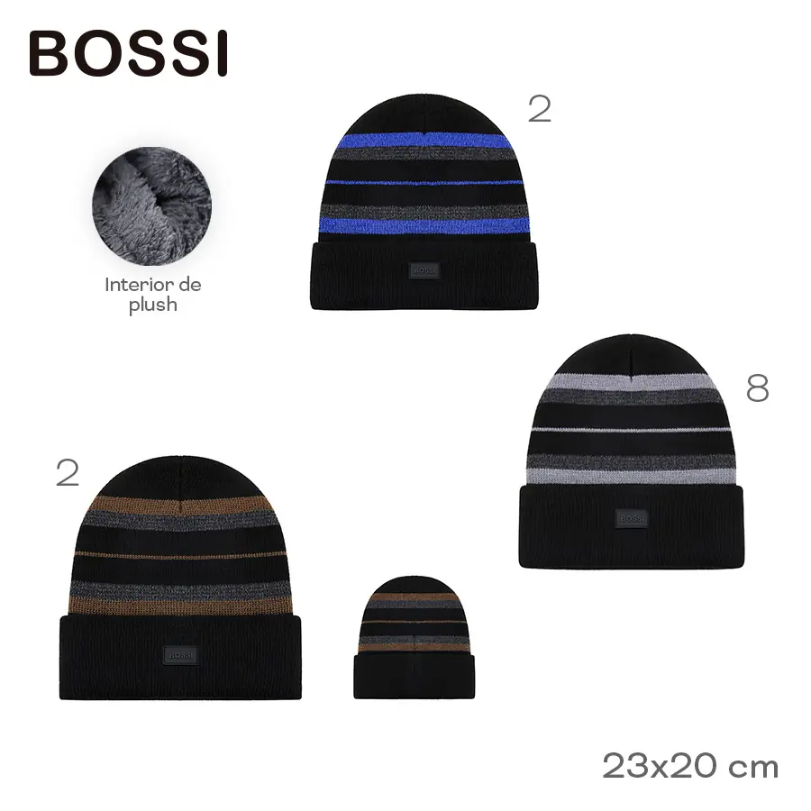 31437- Gorro Bossi	23cm	20cm		Poliéster	Interior de plush +INFO+FOTOS