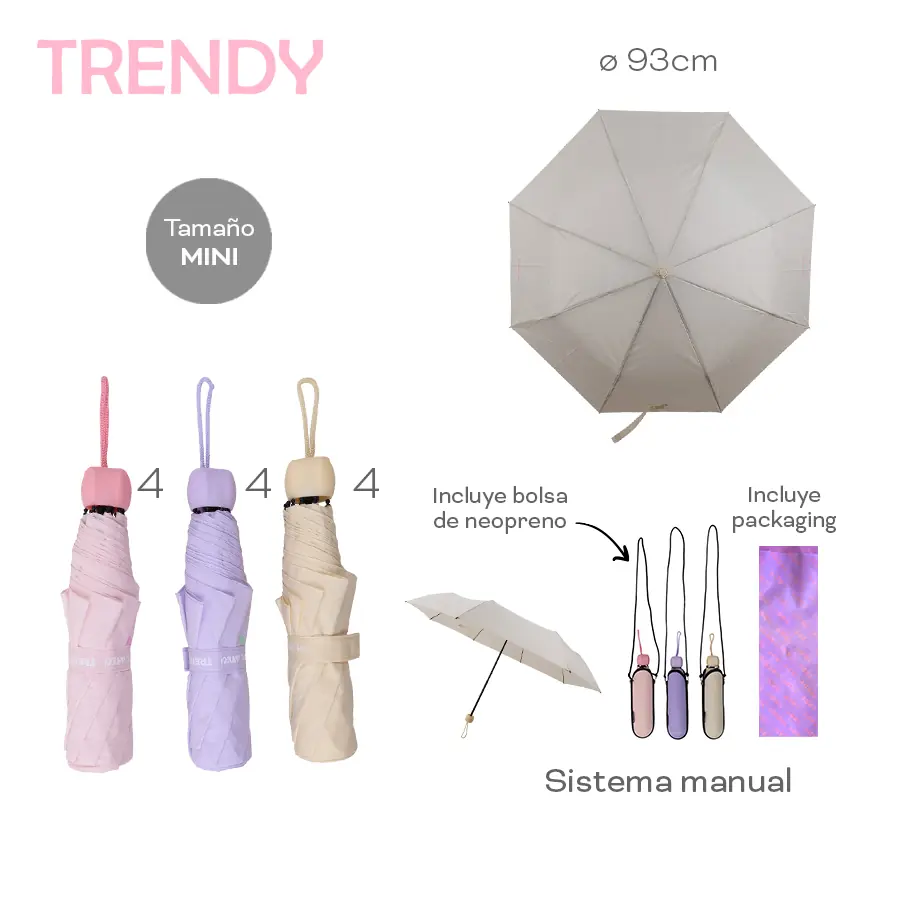 Paraguas Trendy Mini Manual 93cm Nylon con Funda Neopreno