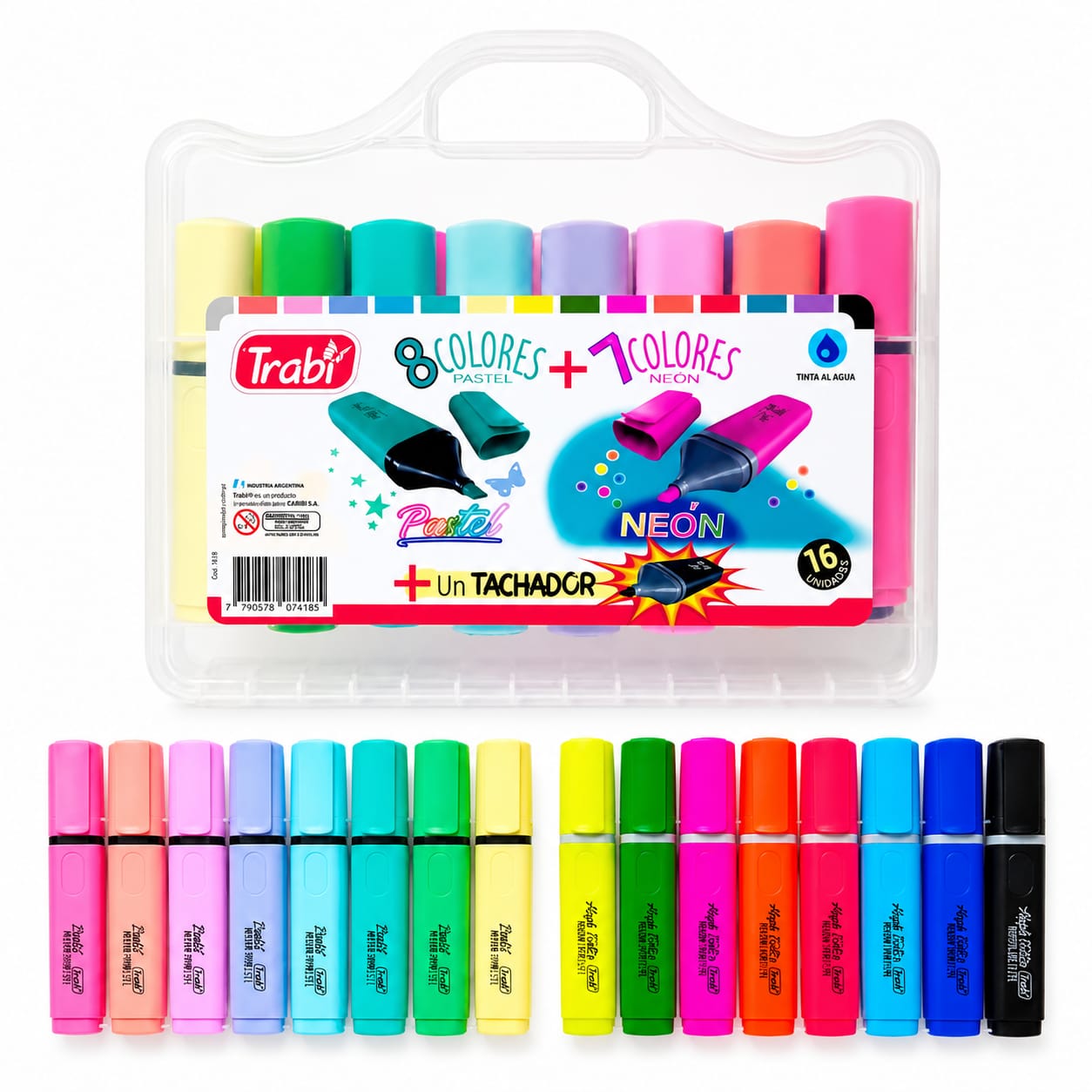 RESX16- Resaltador High Texter Trabi Valija surtida x16 ( 8 Pastel + 7 Fluo + 1 Tachador)