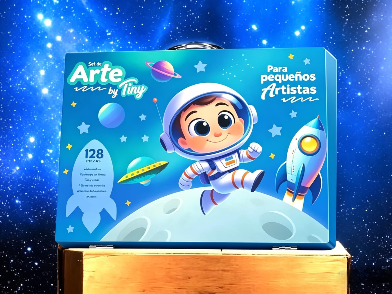 *56578- SET ARTE TINY ASTRONAUTA VALIJA RÍGIDO 128 PIEZAS 35X25X5 "para pequeños artistas" +INFO+FOTOS