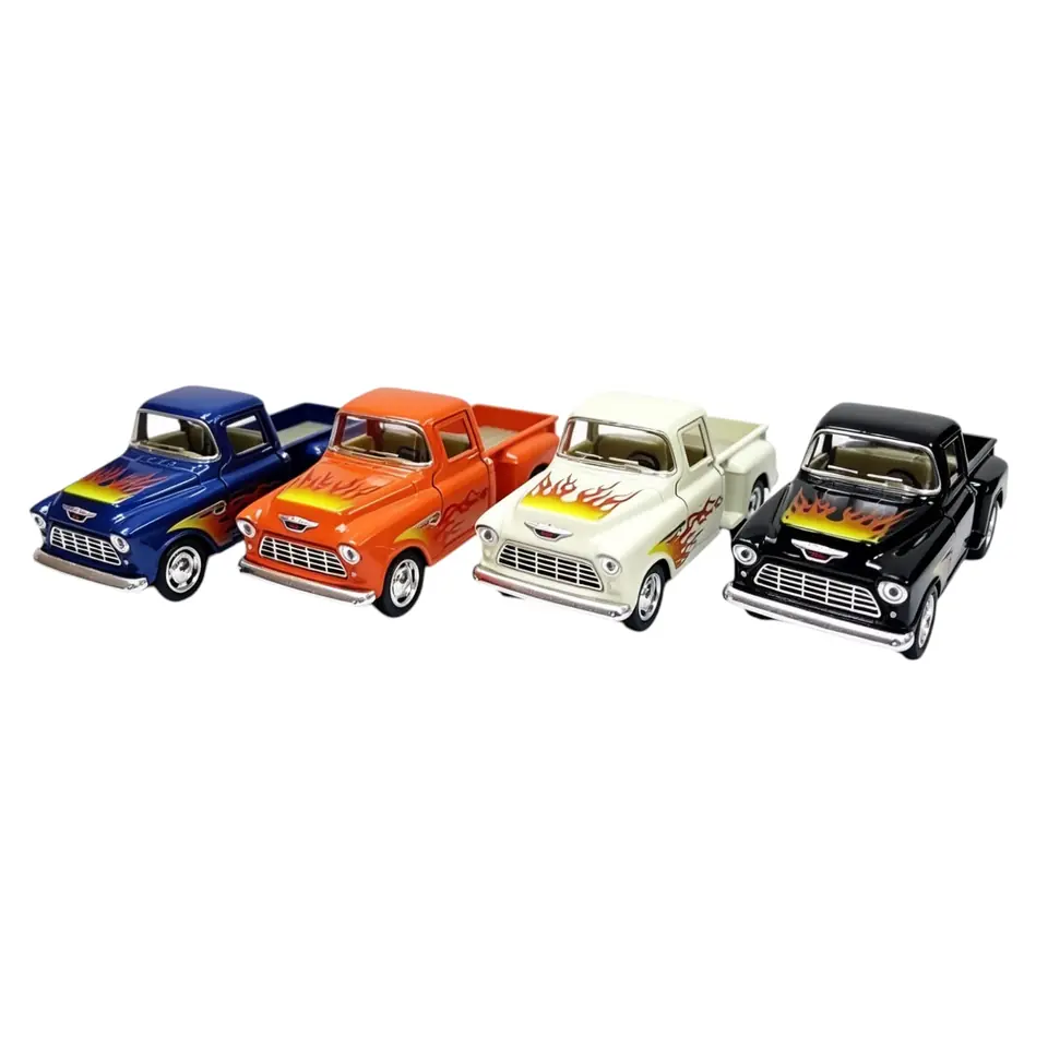 42570-COLECCION KINSMART CHEVY 1955 PRINTING FIRE 1:32 LICENCIA  AUTOMOTRIZ PACKAGING  VISOR +INFO+FOTOS