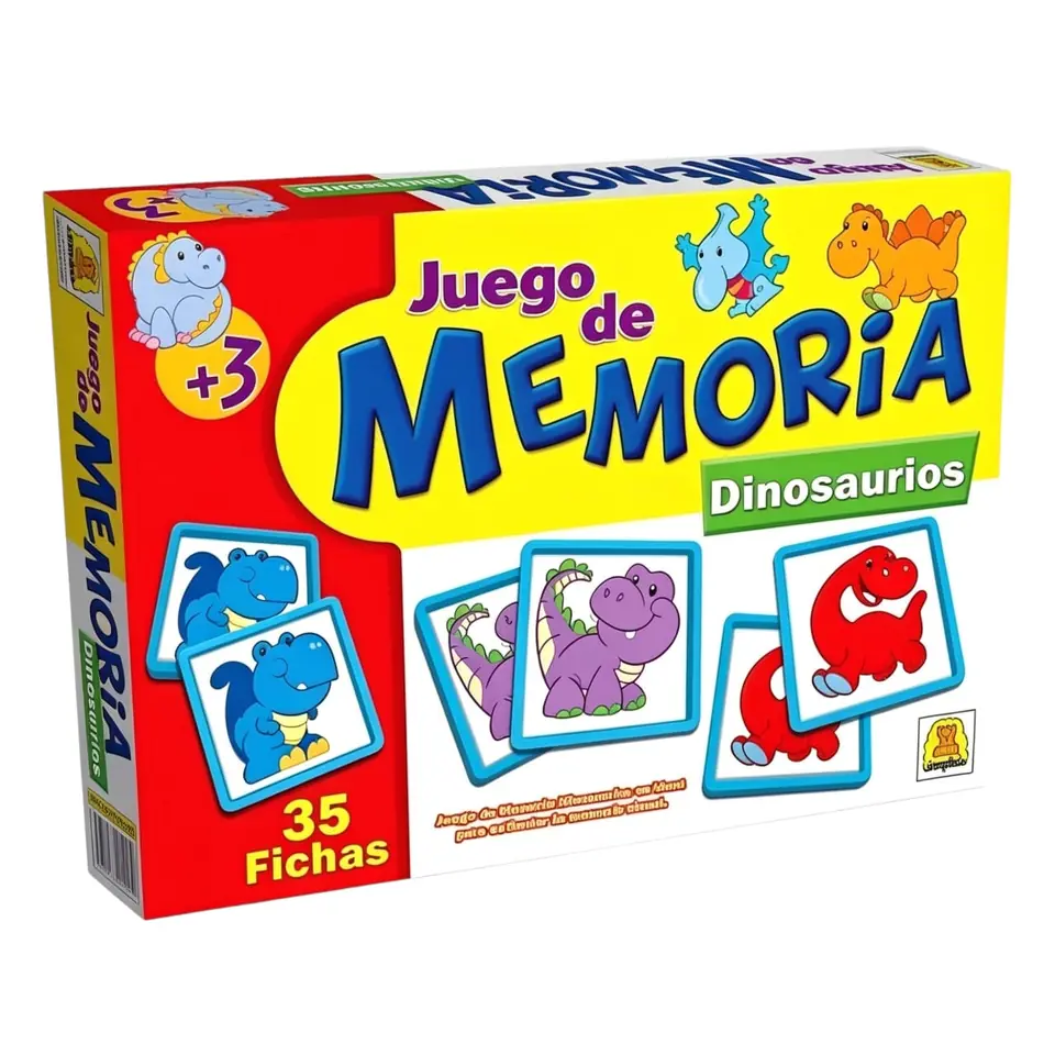 IM258- Memoria Dino Contiene 21 piezas Participantes: 2 a 4 jugadores Edad: a partir de 3 años Medidas de la caja 27 x 19.5 x 3.5 cm Juego de memoria infantil.IMPLAS CAJA X 12.