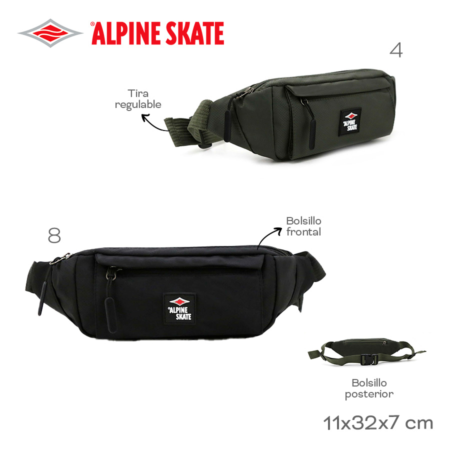 15679- Riñonera Alpine Skate T2	11cm	32cm	7cm	Nylon	Tira regulable, bolsillos frontales y posterior marroquineria +info+fotos