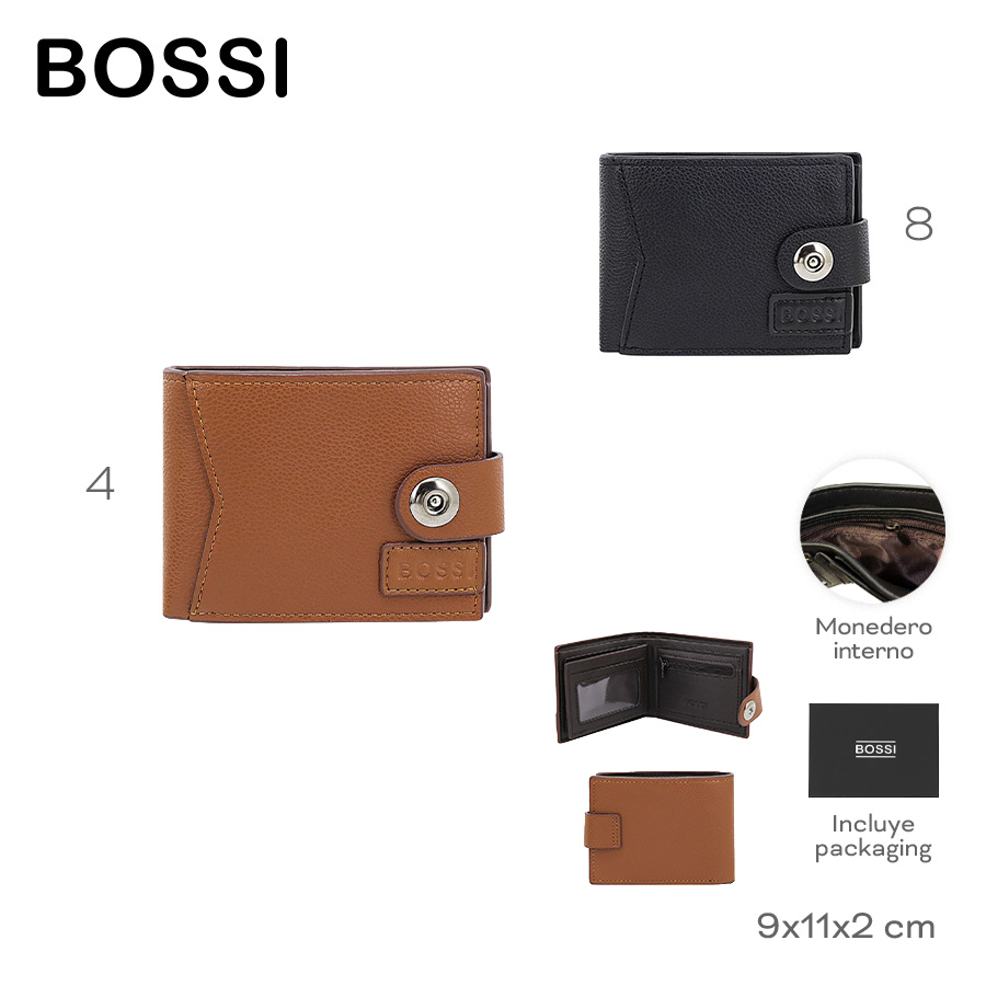 32031-	Billetera Bossi	9cm	11cm	2cm	PU	Monedero interno, incluye packaging MARROQUINERIA +INFO+FOTOS