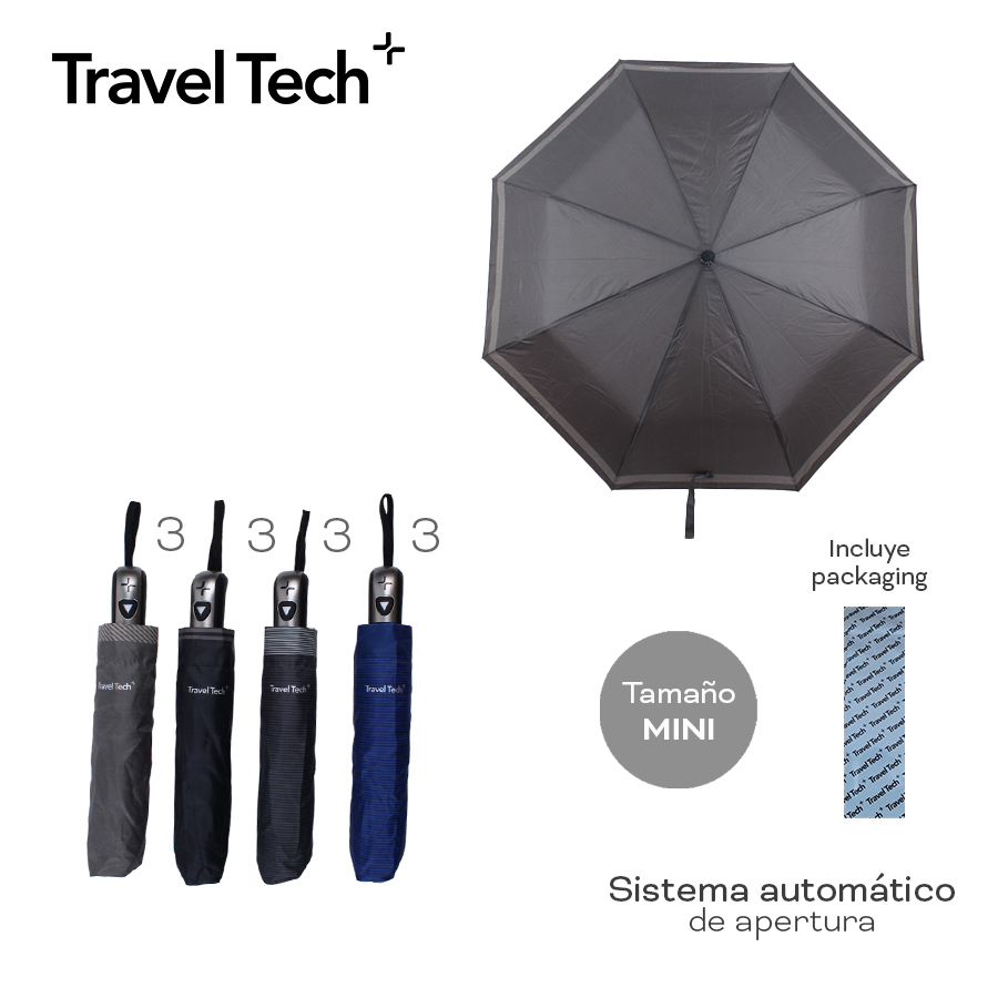 Paraguas Travel Tech Mini Automático Nylon 97cm con Packaging