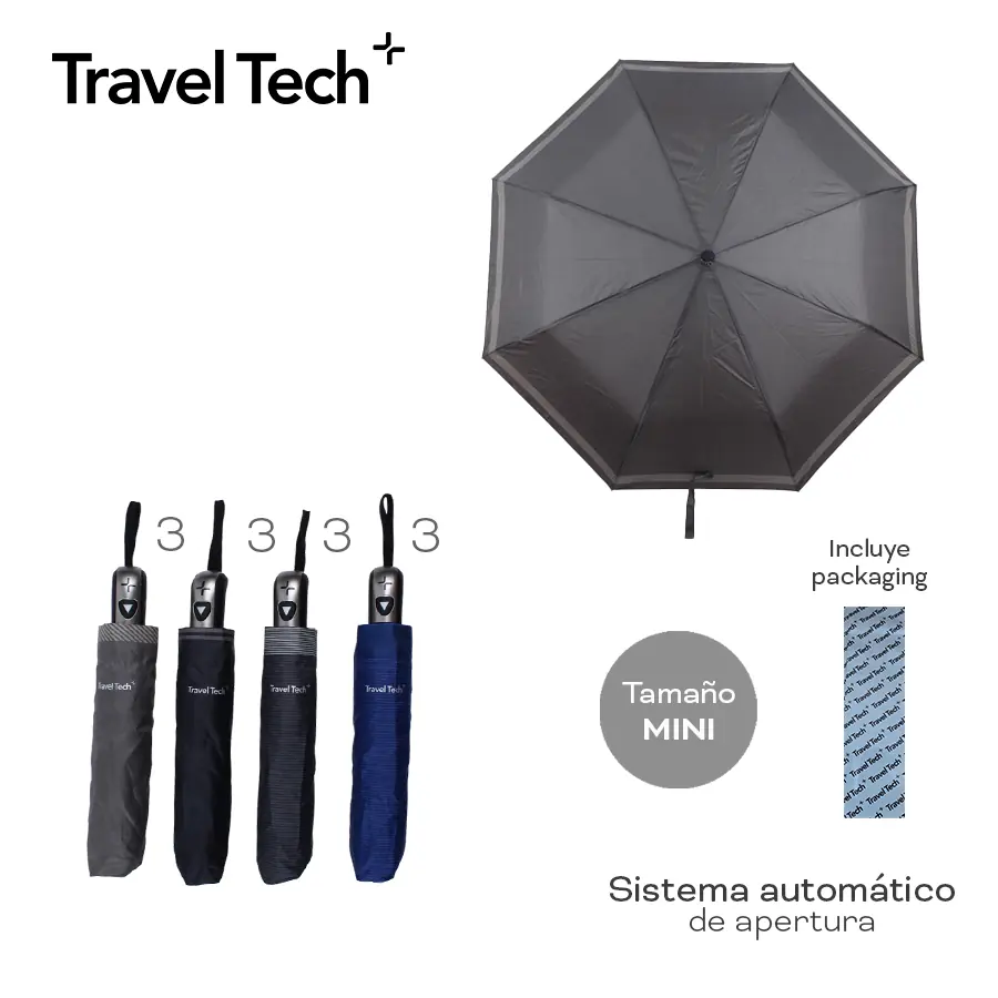 Paraguas Travel Tech Mini Automático Nylon 97cm con Packaging