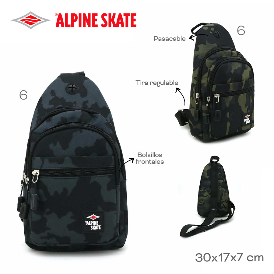 15746-	ChestBag Alpine Skate T2	30cm	17cm	7cm	Nylon	Bolsillos frontales, tira regulable, pasacable morral MARROQUINERIA +INFO+FOTOS