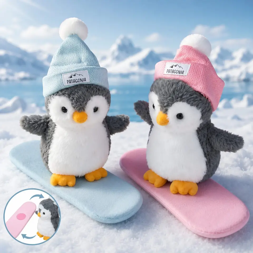 615778- PINGUINO C/SNOWBOARD 8"  20.30CM TABLA DESMONTABLE CON VELTRO peluches +INFO+FOTOS