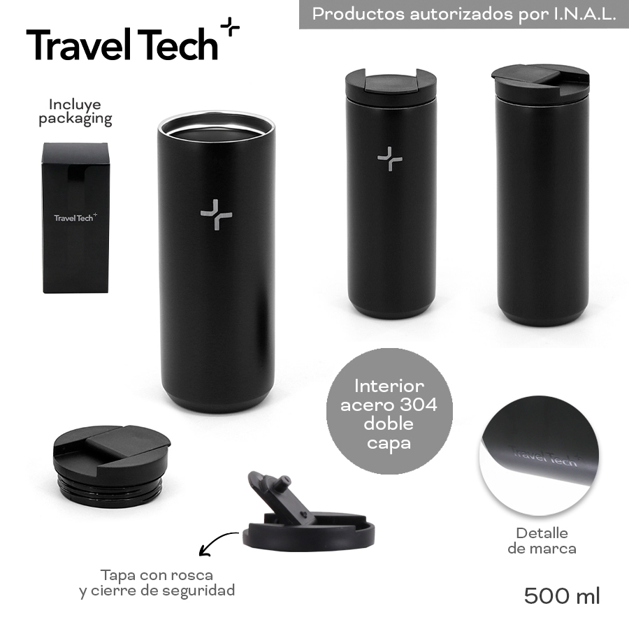 18619 - Vaso Termico Travel Tech, 500ML  +INFO+FOTOS Info: Tapa con rosca y cierre de seguridad, incluye packaging Composición: Acero 304