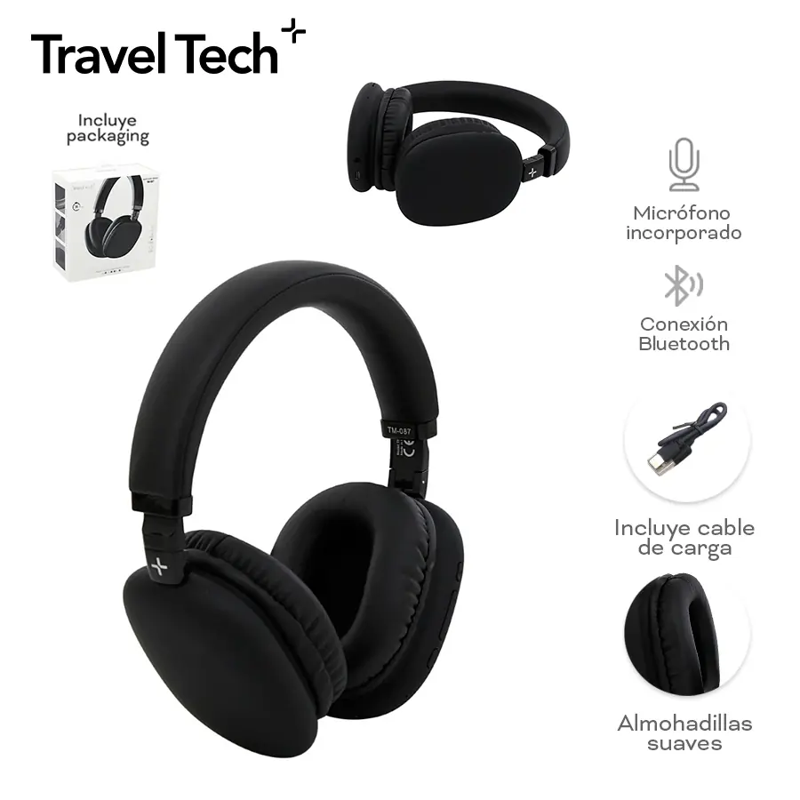 19059 - Auriculares Travel Tech .+INFO+FOTOS Info: USB tipo C, Micrófono incorporado, conexión bluetooth, almohadillas suaves, incluye packaging Composición: Plástico