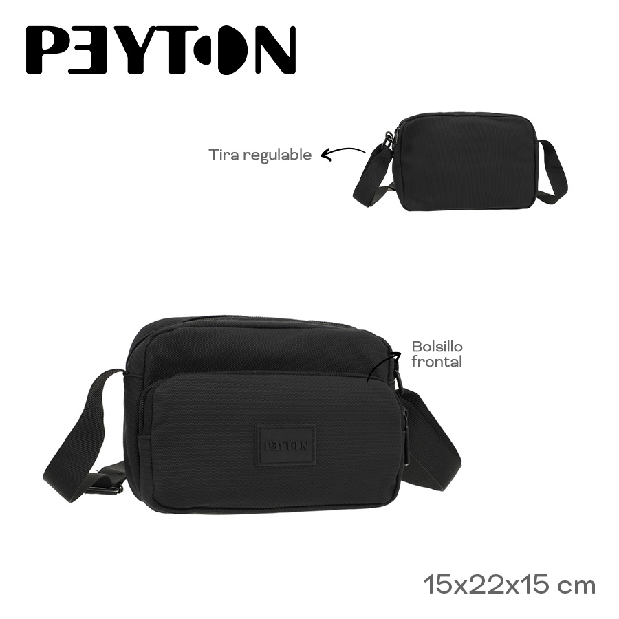 54401	Morral Peyton	15cm	22cm	15cm	Nylon	Bolsillo frontal, tira regulable