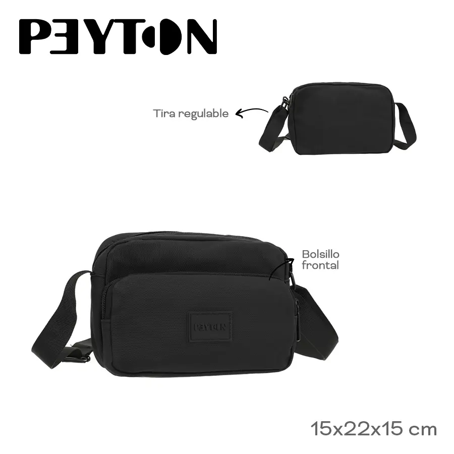 54401	Morral Peyton	15cm	22cm	15cm	Nylon	Bolsillo frontal, tira regulable