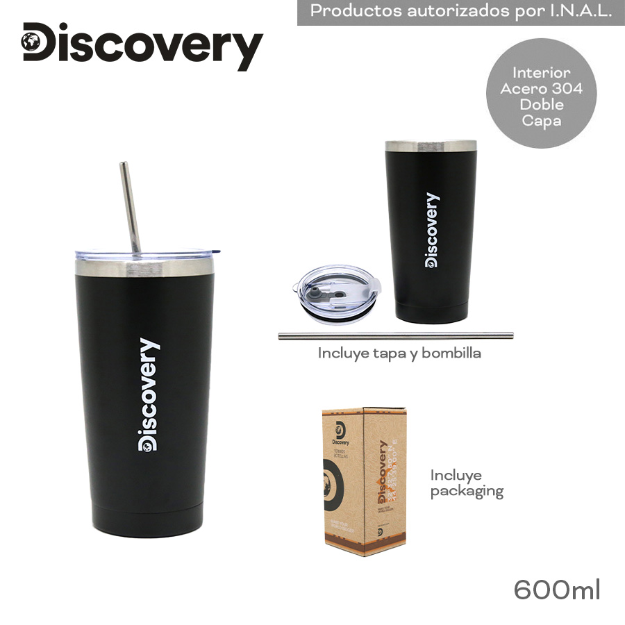 14012 - Vaso Termico Discovery T8  Info: Vaso termico, interior doble capa de acero, tapa y bombilla, incluye packaging Composición: ACERO 304 Alto: 600ml
