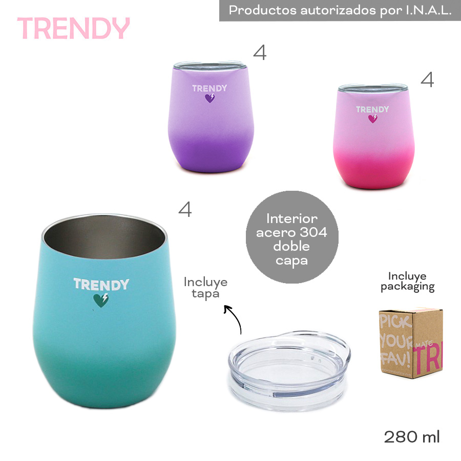 18486 - Mate Trendy 280ml,  Info: Incluye tapa. Interior acero 304 doble capa  Composición: Acero  Alto: 280ml +info+fotos