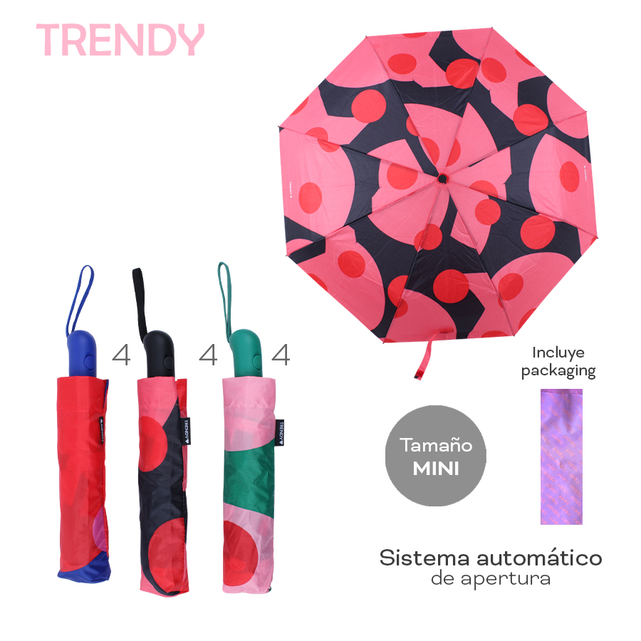 28452 - Paraguas Trendy ATOMATIC, +INFO+FOTOS Info: Tamaño mini, sistema automático de apertura, incluye packaging Composición: Nylon Alto: 97 cm