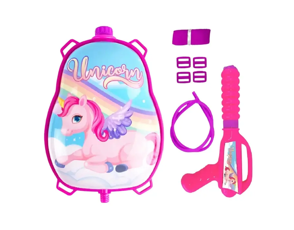 8555- MOCHILA DE AGUA UNICORNIO C/LANZADOR  42X30X6  +INFO+FOTOS