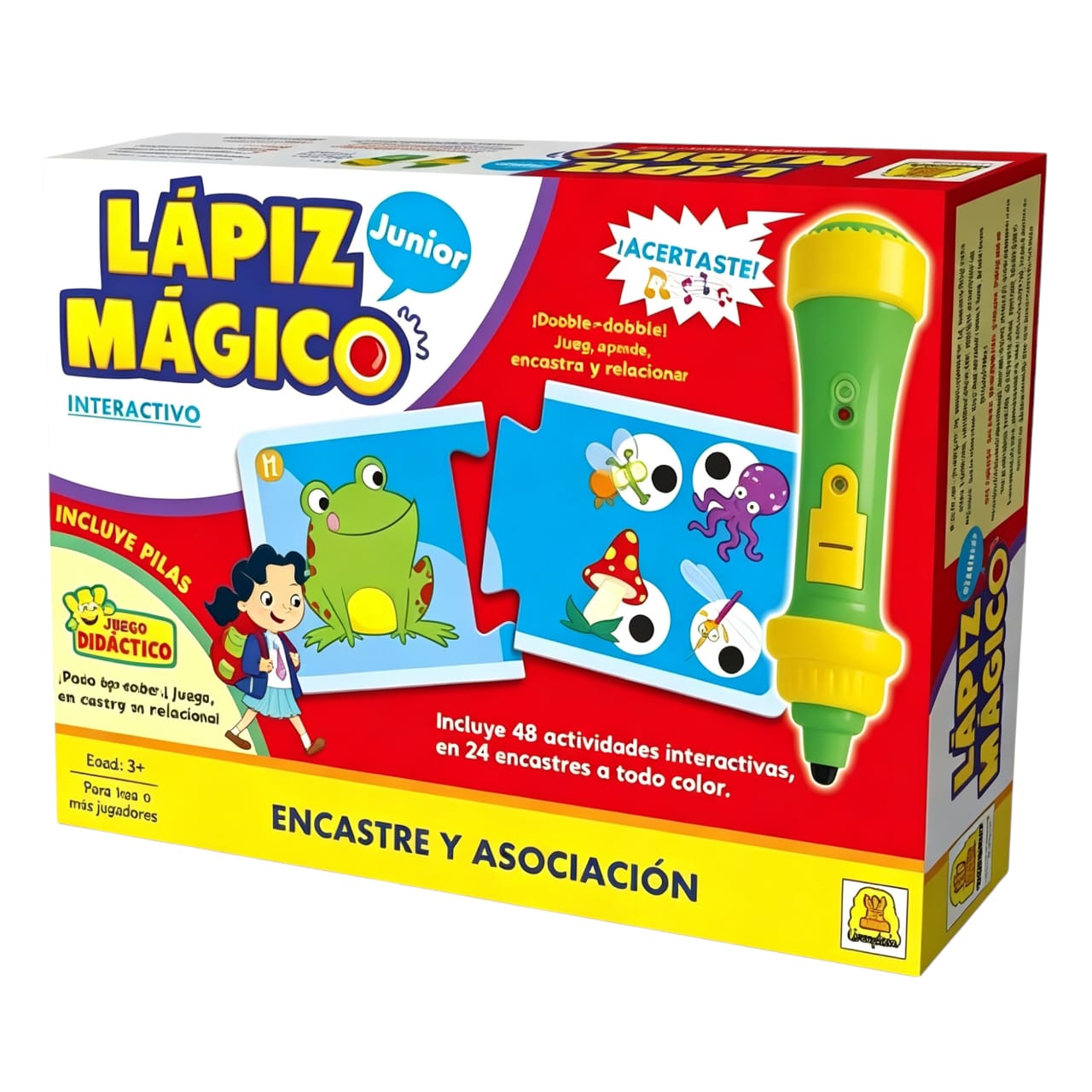IM170- Lapiz Magico Encastre, Edad: a partir de 3 años Participantes: 1 o mas Medidas de la caja: 27 x 19.5 x 6 cm El lapiz magico responde con luz y sonido si la respuesta es correcta! implas.