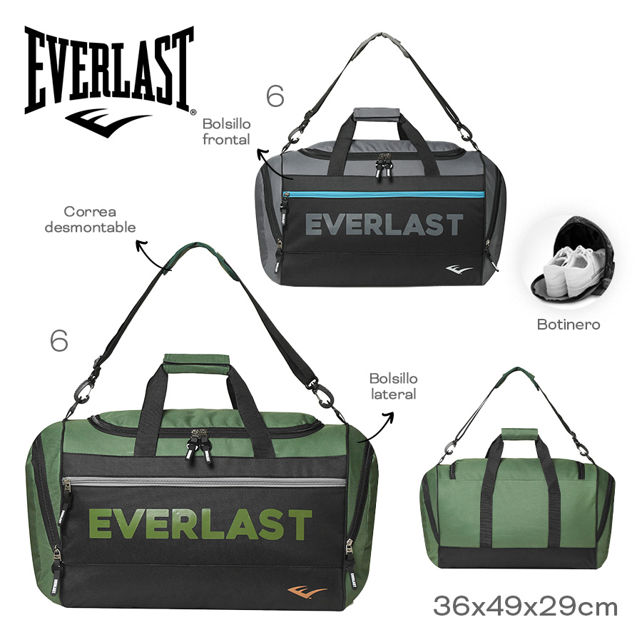 18556 - Bolso Everlast +INFO+FOTOS  Info: Bolsillo frontal, lateral,botinero y correa desmontable  Composición: Nylon  Alto: 36cm  Ancho: 49cm  Profundidad: 29cm