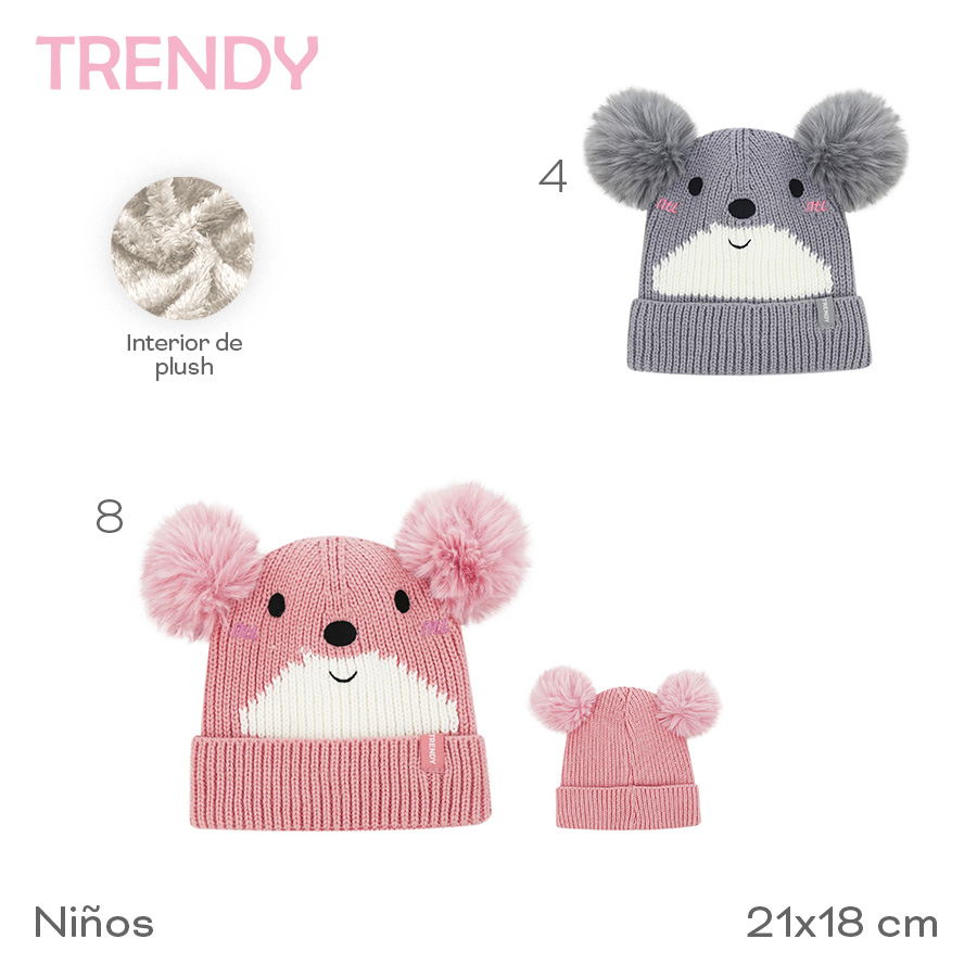 31103-Gorro Infantil Trendy	21cm	18cm		Acrílico	Interior de plush, niños  +info+fotos