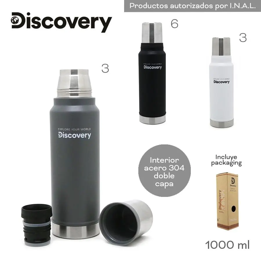 18487- Termo Discovery	1000ml	Acero	Tapa termo. Incluye packaging +info+fotos