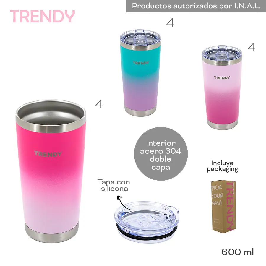 18483 - Vaso Termico Trendy 600ML, DESCRIPCION EN +FOTOS+VIDEO+INFO