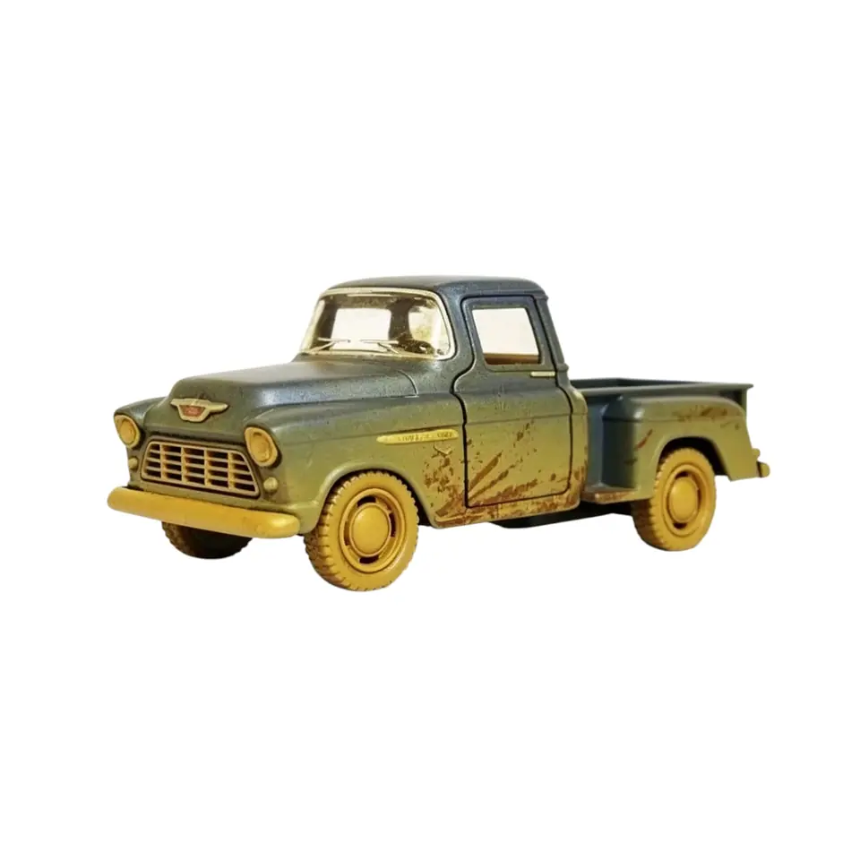 42590-COLECCION KINSMART CHEVY 1955 PICK UP MUDDY 1:32 LICENCIA  AUTOMOTRIZ PACKAGING  VISOR +INFO+FOTOS