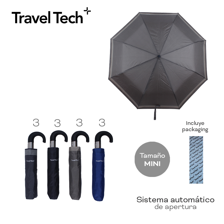 Paraguas Travel Tech Mini Automático Nylon 97cm con Packaging