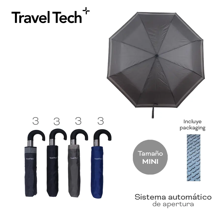 Paraguas Travel Tech Mini Automático Nylon 97cm con Packaging